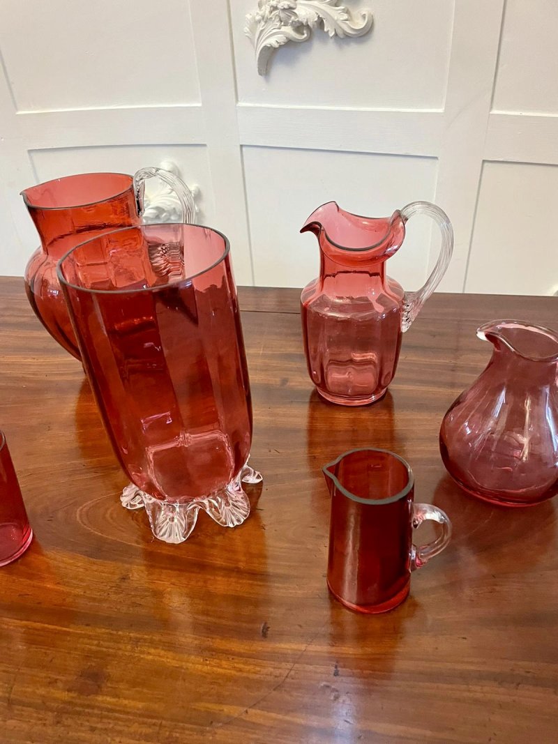 Antique Collection of Victorian Quality Cranberry Glass Items - Image 8